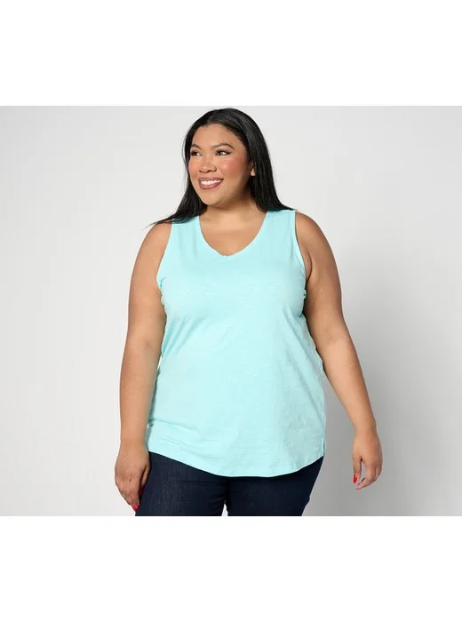 Denim & Co, Essentials Texture Knit V-Neck Tank