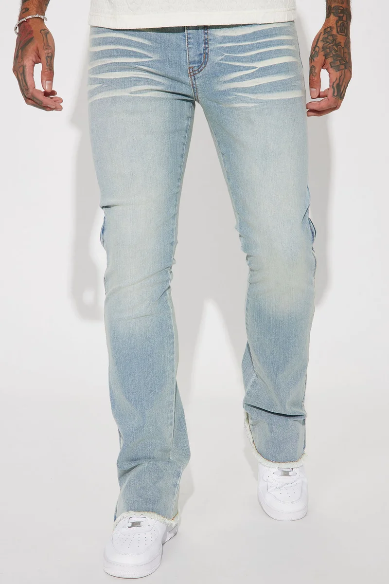 Image of Along Side Zipper Stacked Skinny Flare Jeans - Light Blue Wash