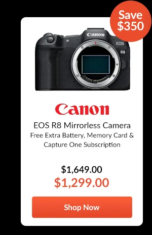 Canon EOS R8 Mirrorless Camera  Free Extra Battery, Memory Card & Capture One Subscription