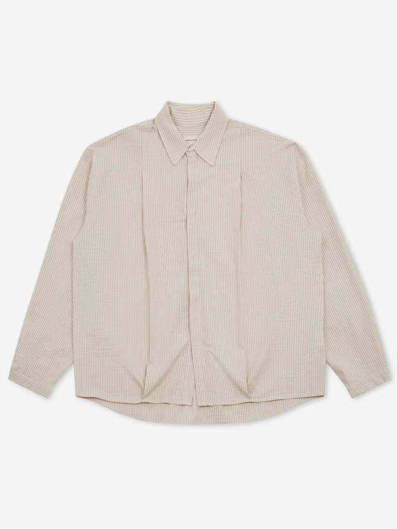 Image of Estudio Niksen Boxy Pleated Shirt - Brown Stripe