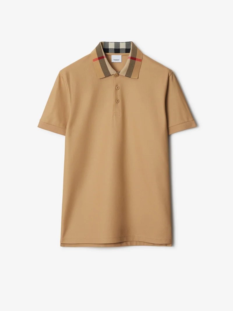 Check Collar Cotton Polo Shirt
