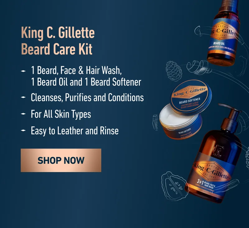 King C. Gillette Beard Care Kit - 1 Beard, Face & Hair Wash, 1 Beard Oil and 1 Beard Softener; Cleanses, Purifies and Conditions; For All Skin Types; Easy to Leather and Rinse. SHOP NOW