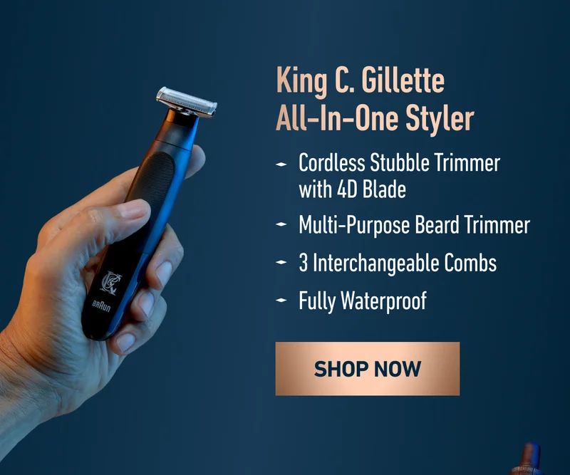 King C. Gillette All-In-One Styler - Cordless Stubble Trimmer with 4D Blade; Multi-Purpose Beard Trimmer; 3 Interchangeable Combs; Fully Waterproof. SHOP NOW