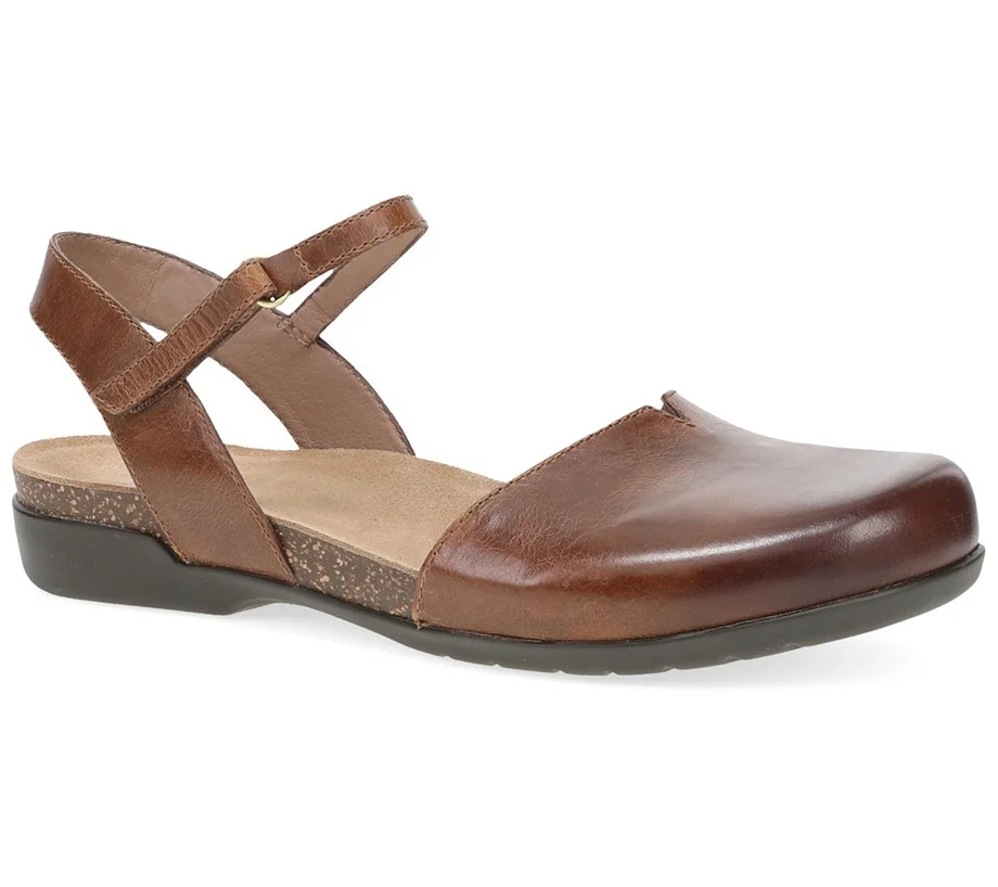 Dansko Tan Waxy Burnished Closed Toe Sandal- Rowan