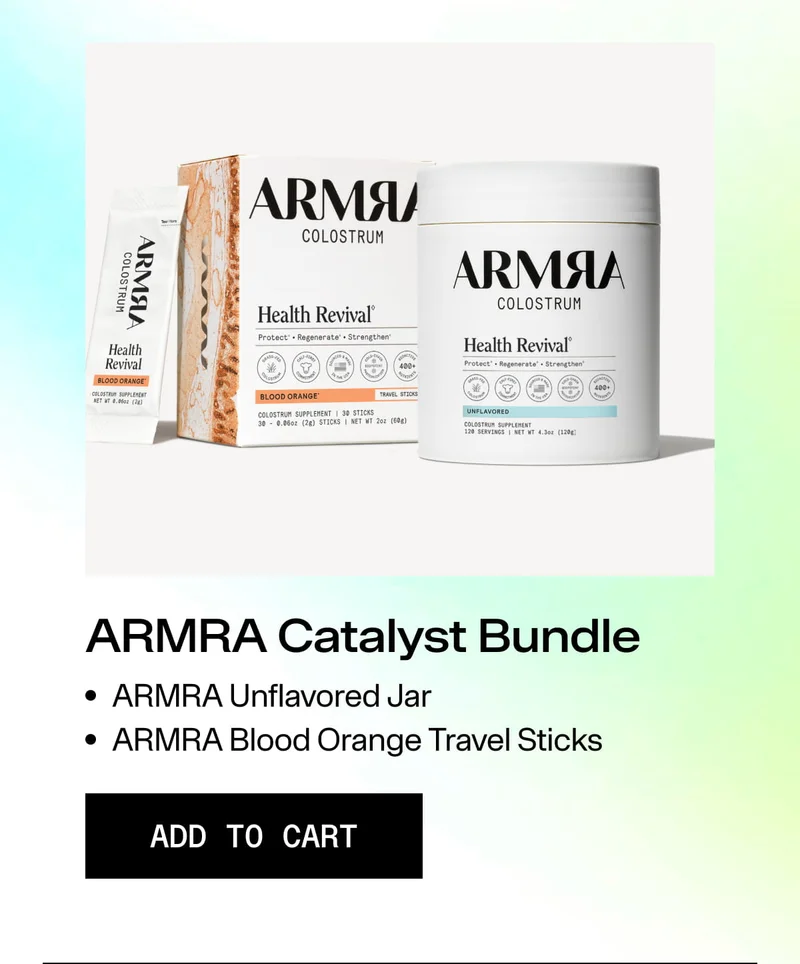 ARMRA Health Revival unflavored jar and Blood Orange travel sticks displayed together with “Add to Cart” button.
