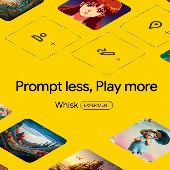 Whisk Experiment app interface with the tagline 'Prompt less, Play more.'