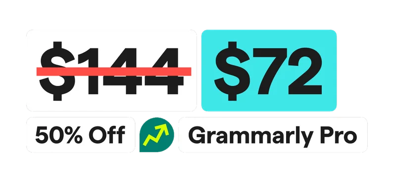 Before $144 | Now $72 | 50% Off | Grammarly Pro