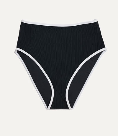 High Waisted Bikini Bottom - Ribbed Jet