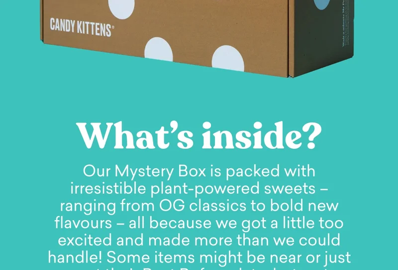 Our Mystery Box is packed with irresistible plant-powered sweets – ranging from OG classics to bold new flavours – all because we got a little too excited and made more than we could handle! Some items might be near or just past their Best Before date, but rest assured – they’re perfectly safe to enjoy.