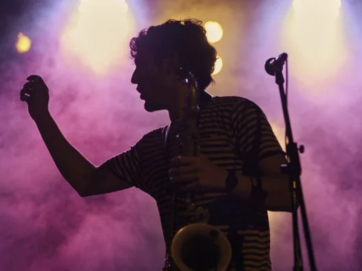 a singer performing on stage