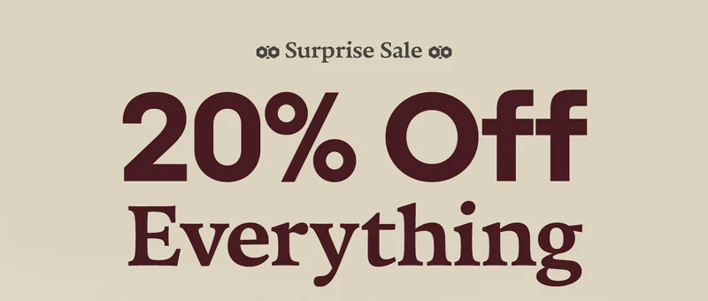 Surpise Sale 20% Off Everything