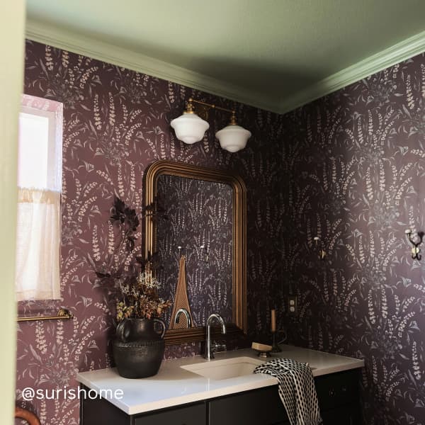 Bathroom featuring money green paint color Money Moves