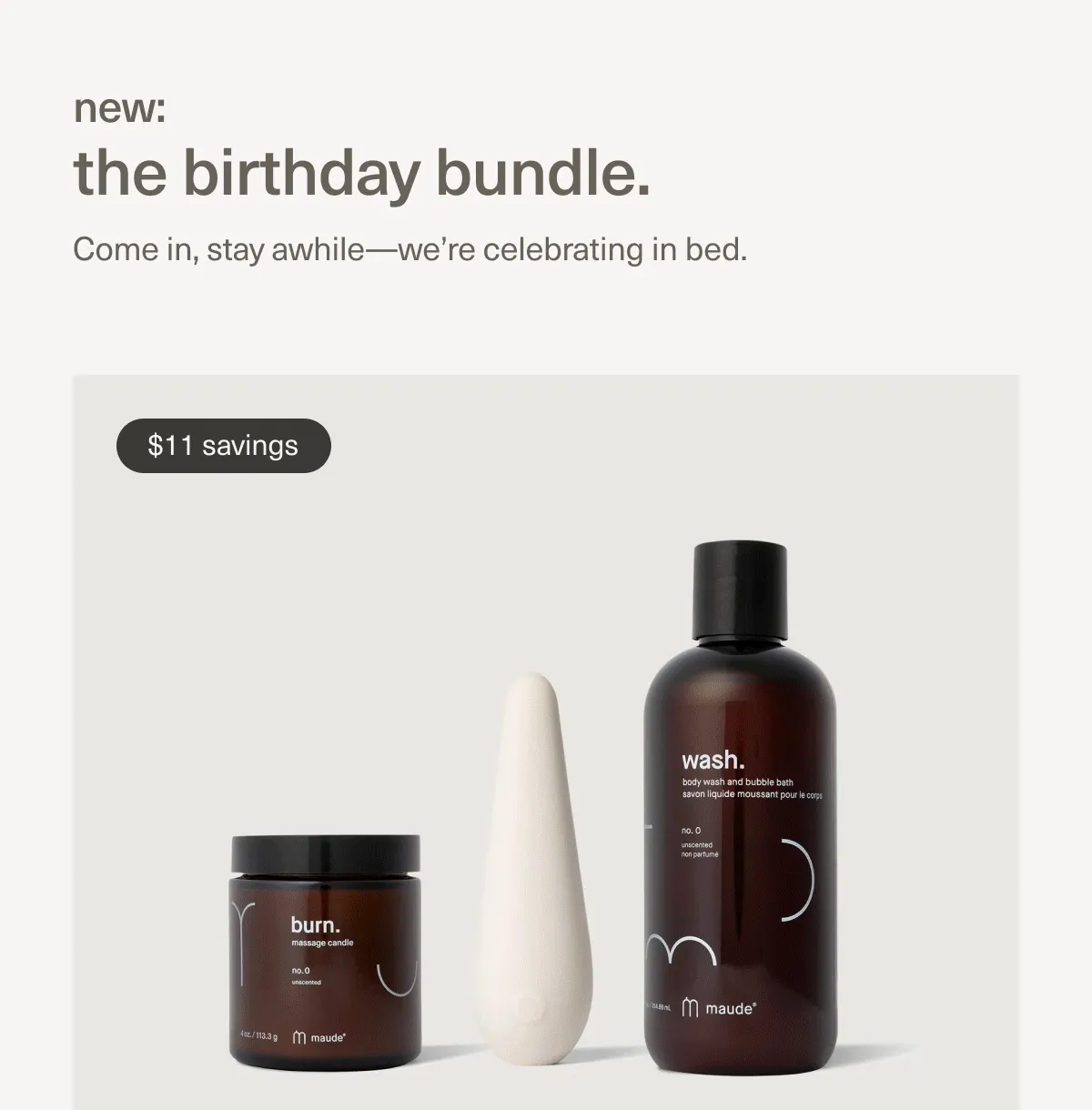 new: the birthday bundle. | Come in, stay awhile—we’re celebrating in bed. | [ $11 savings ]