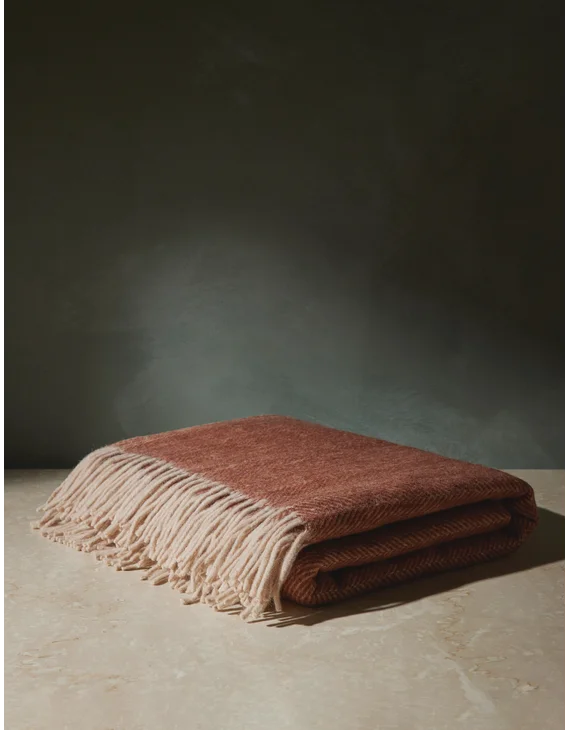 Recycled Wool Throw by Tartan Blanket Co - Rust Herringbone