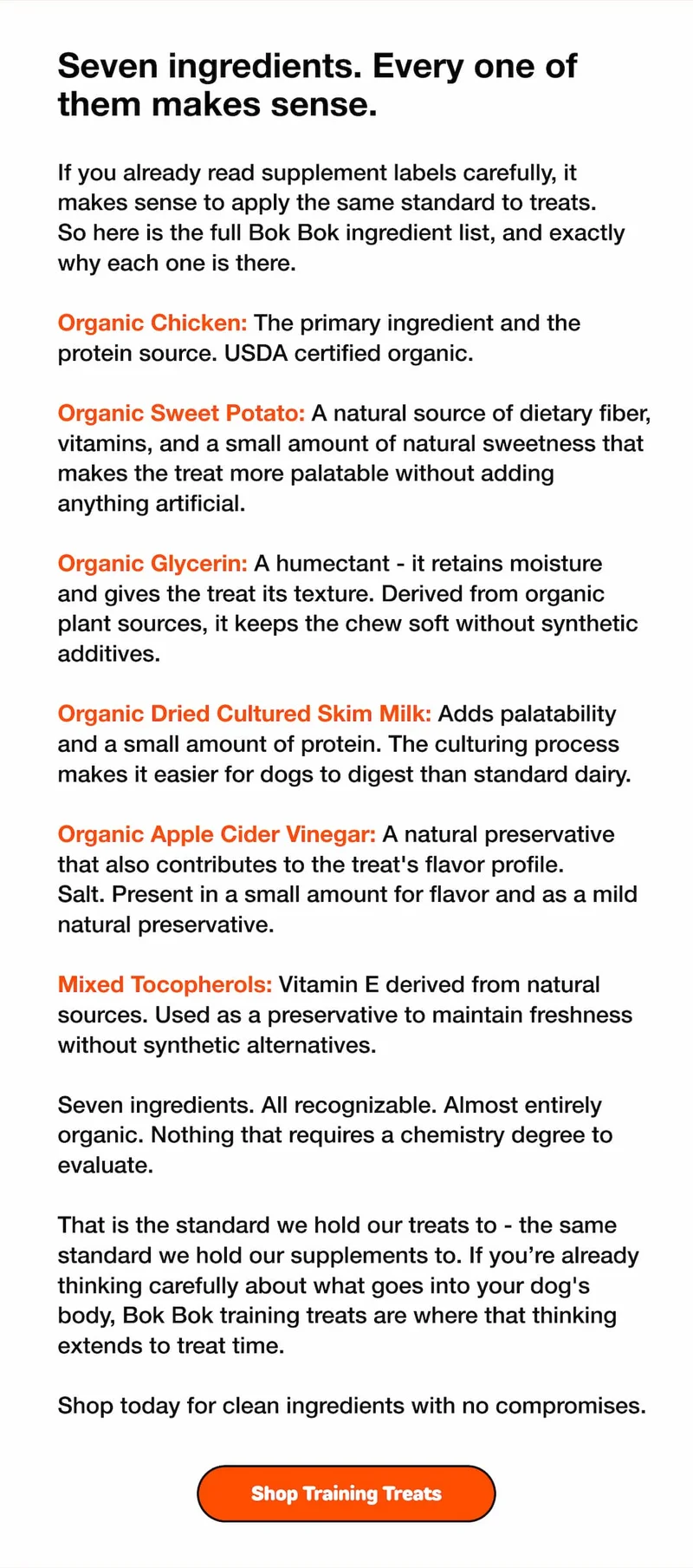Seven ingredients. Every one of them makes sense.