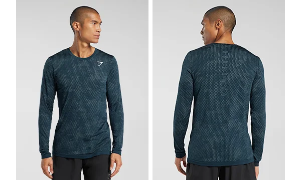 SPORT SEAMLESS LONG SLEEVE T-SHIRT. Navy/Denim Teal.