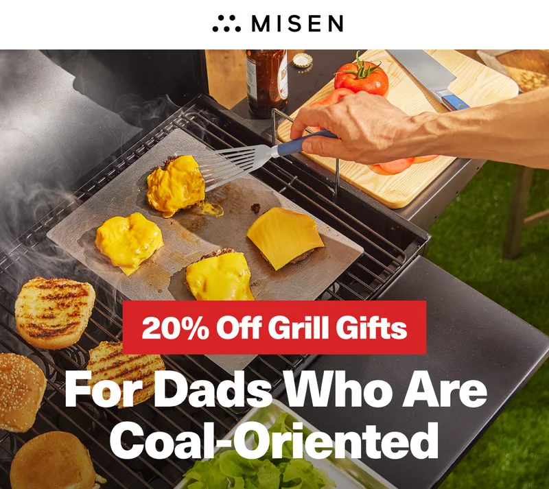 Misen Logo. 20% Off Grill Gifts. For Dads Who Are Coal-Orientated