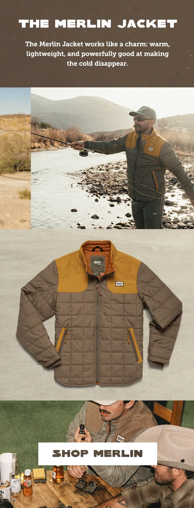 The Merlin Jacket works like a charm: warm, lightweight, and powerfully good at making the cold disappear.