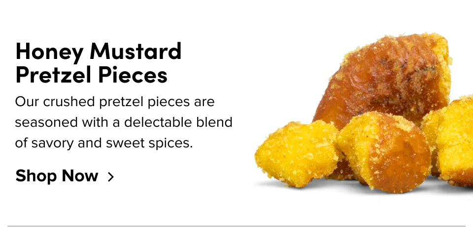 Honey Mustard Pretzel Pieces: Our Crushed pretzel pieces are seasoned with a delectable blend of savory and sweet spices; Shop now