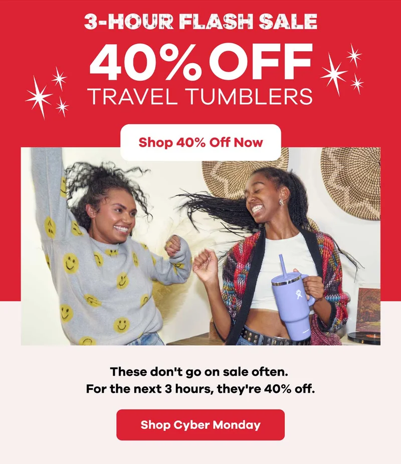3-Hour Flash Sale  | 40 Percent Off Travel Tumblers