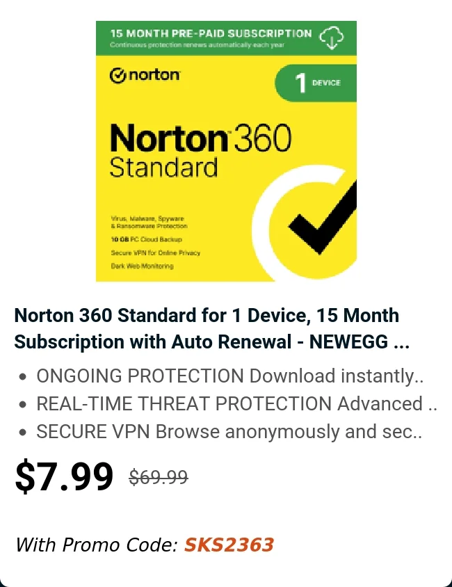 Norton 360 Standard for 1 Device, 15 Month Subscription with Auto Renewal - NEWEGG ...