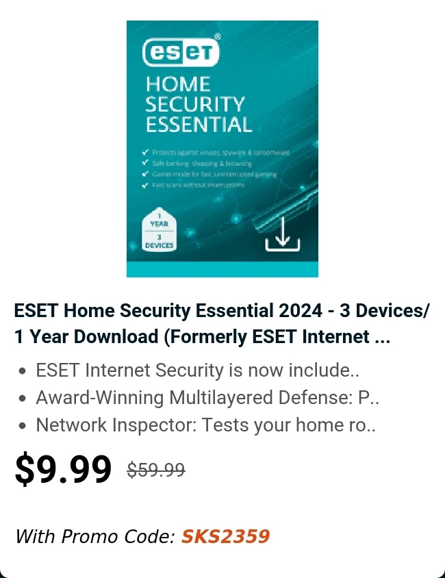ESET Home Security Essential 2024 - 3 Devices/ 1 Year Download (Formerly ESET Internet ...