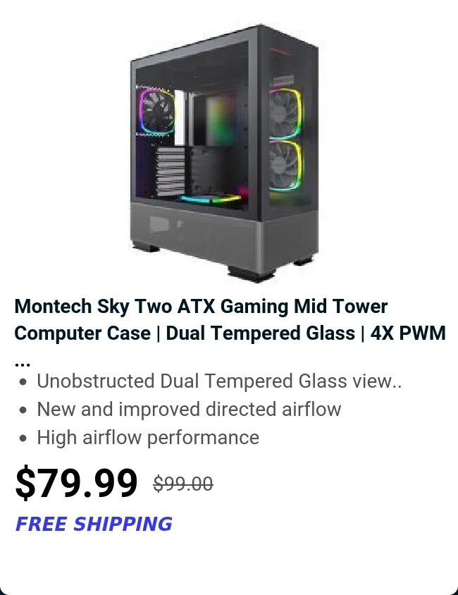 Montech Sky Two ATX Gaming Mid Tower Computer Case | Dual Tempered Glass | 4X PWM ...