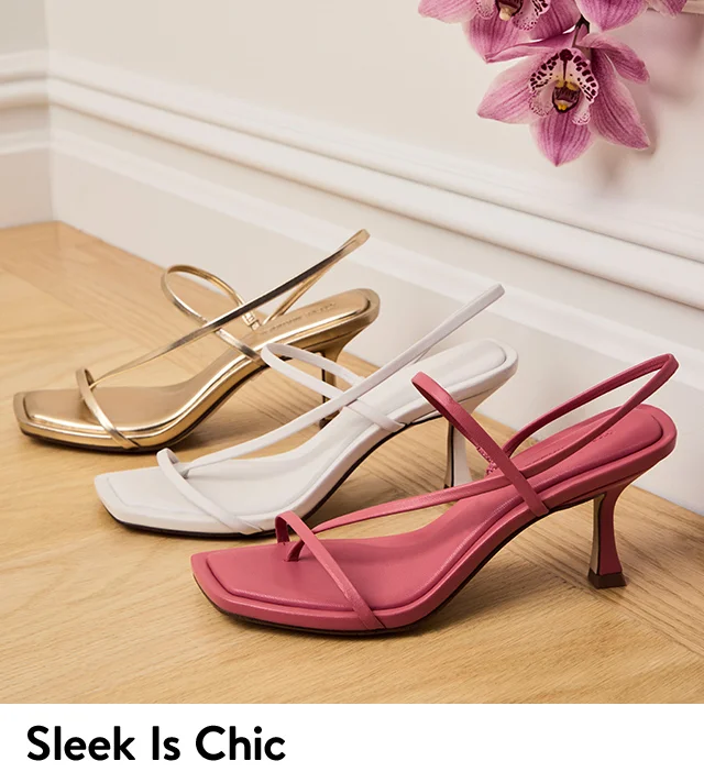 Minimalist heels in gold, white and pink.