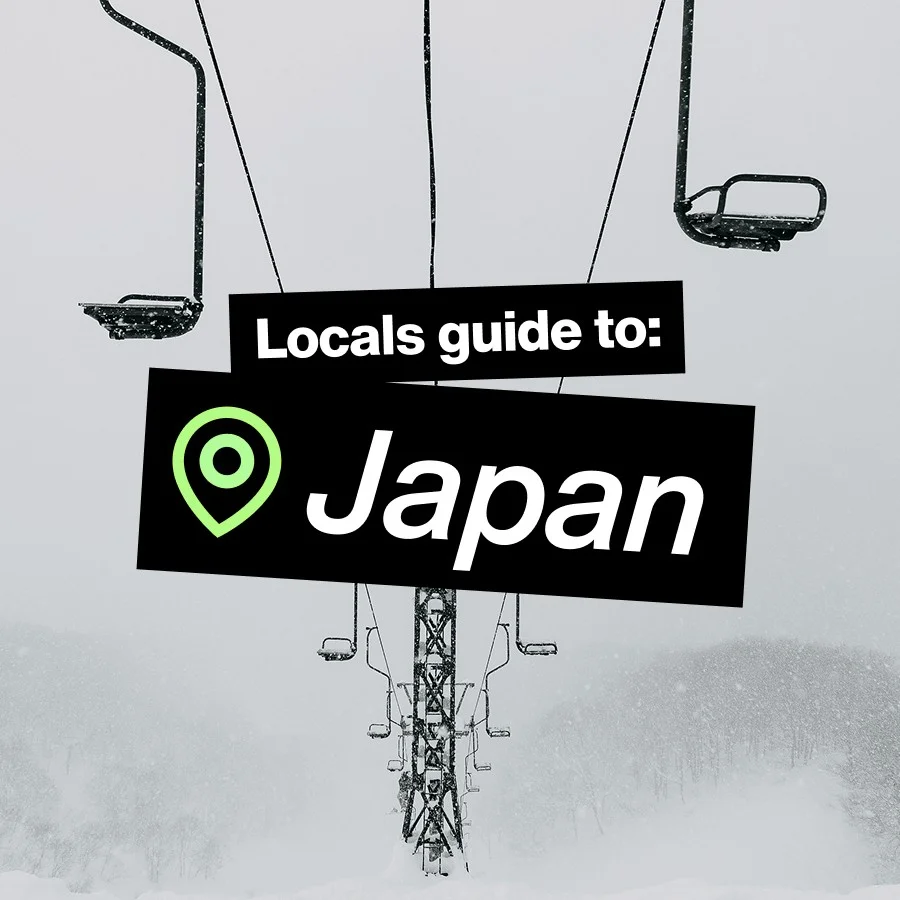 One-seater chair lift in snowy Japan landscape with the headline Locals guide to: Japan
