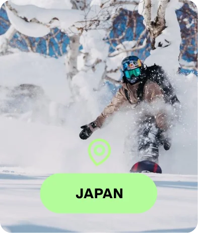 Snowboarder riding a Burton board in Burton Outerwear with the text Japan