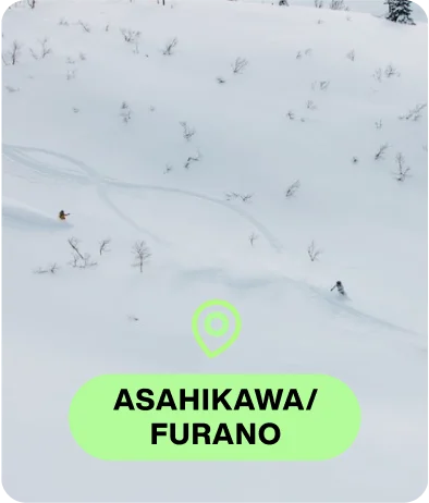 Snowboarder riding a Burton gear with the text Asahikawa/Furano