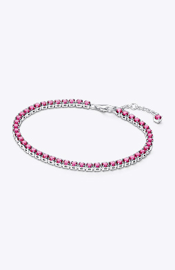 Sterling silver tennis bracelet with dark pink stones