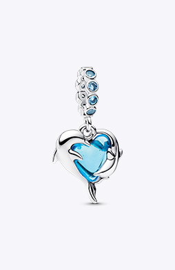 Dolphin sterling silver dangle with aqua blue Murano glass and clear cubic zirconia