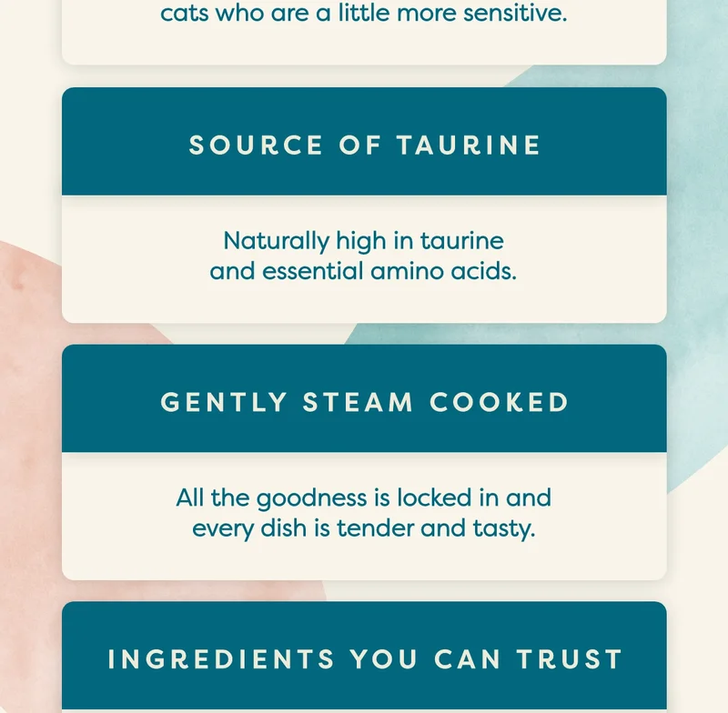 Source of Taurine. Gently steam cooked. Ingredients you can trust