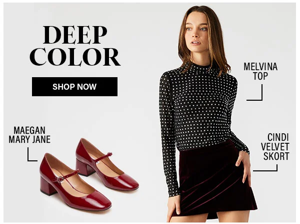 Deep color - Melvina top, cindi skort, maegan mary jane