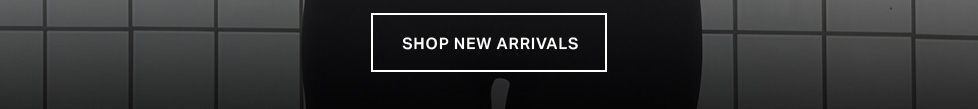 Black button with white 'SHOP NEW ARRIVALS' text, centered on a dark grey tiled background, promoting the latest product collection.