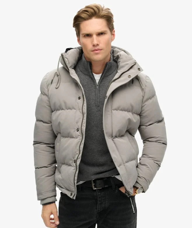 Everest Short Hooded Puffer Jacket - Grey