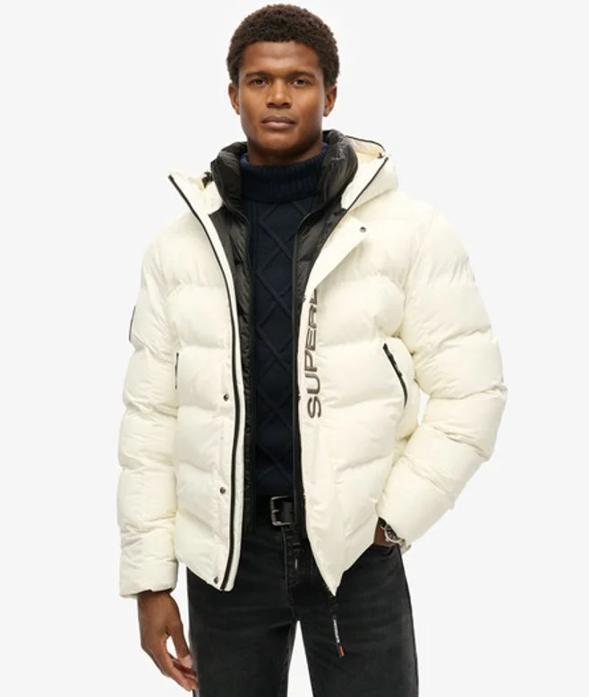 Hooded City Graphic Puffer Jacket - White