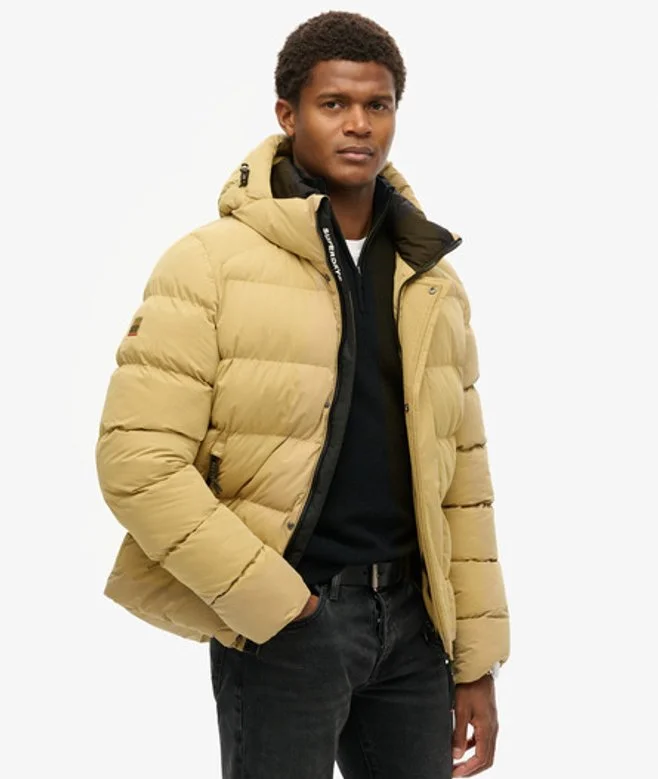 Hooded Microfibre Sport Puffer Jacket - Yellow