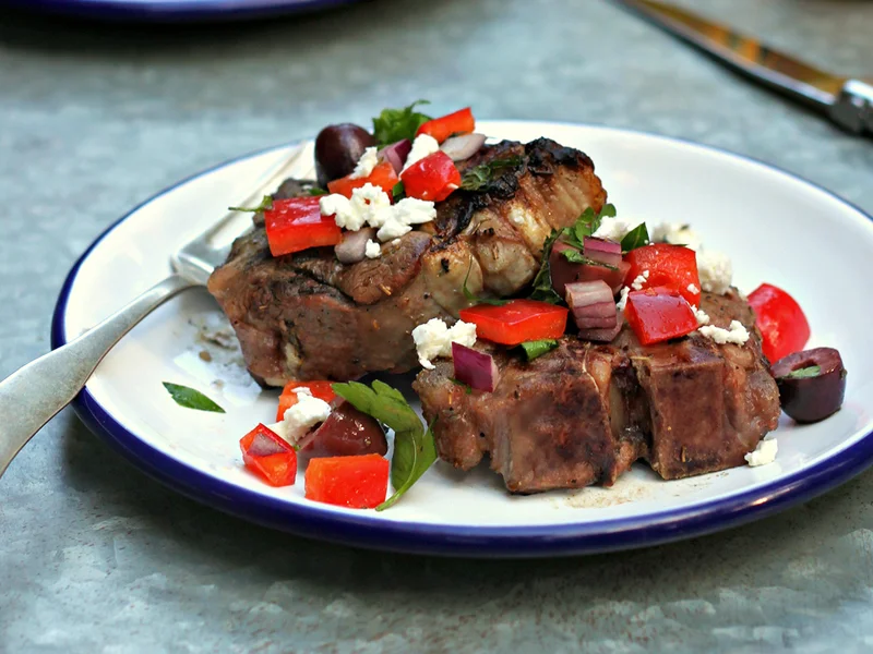 Greek Spiced Lamb Chops with Feta Salsa