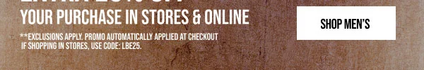 Extra 25% off Shop Men's