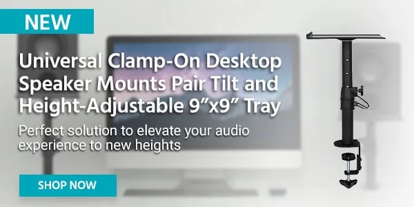 Universal Clamp-On Desktop Speaker Mounts Pair Height-Adjustable 9 x 9 inch Tray