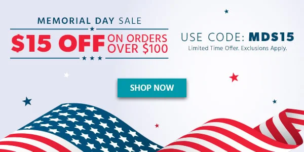 Memorial Day Sale $15 off $100 Use Code: discount code Limited Time Offer Exclusions Apply Shop Now