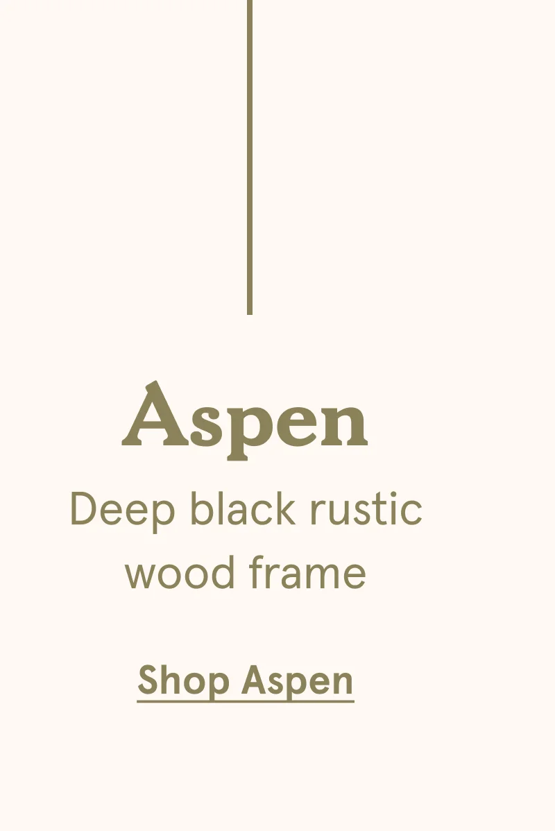 Aspen. Deep black rustic wood frame.