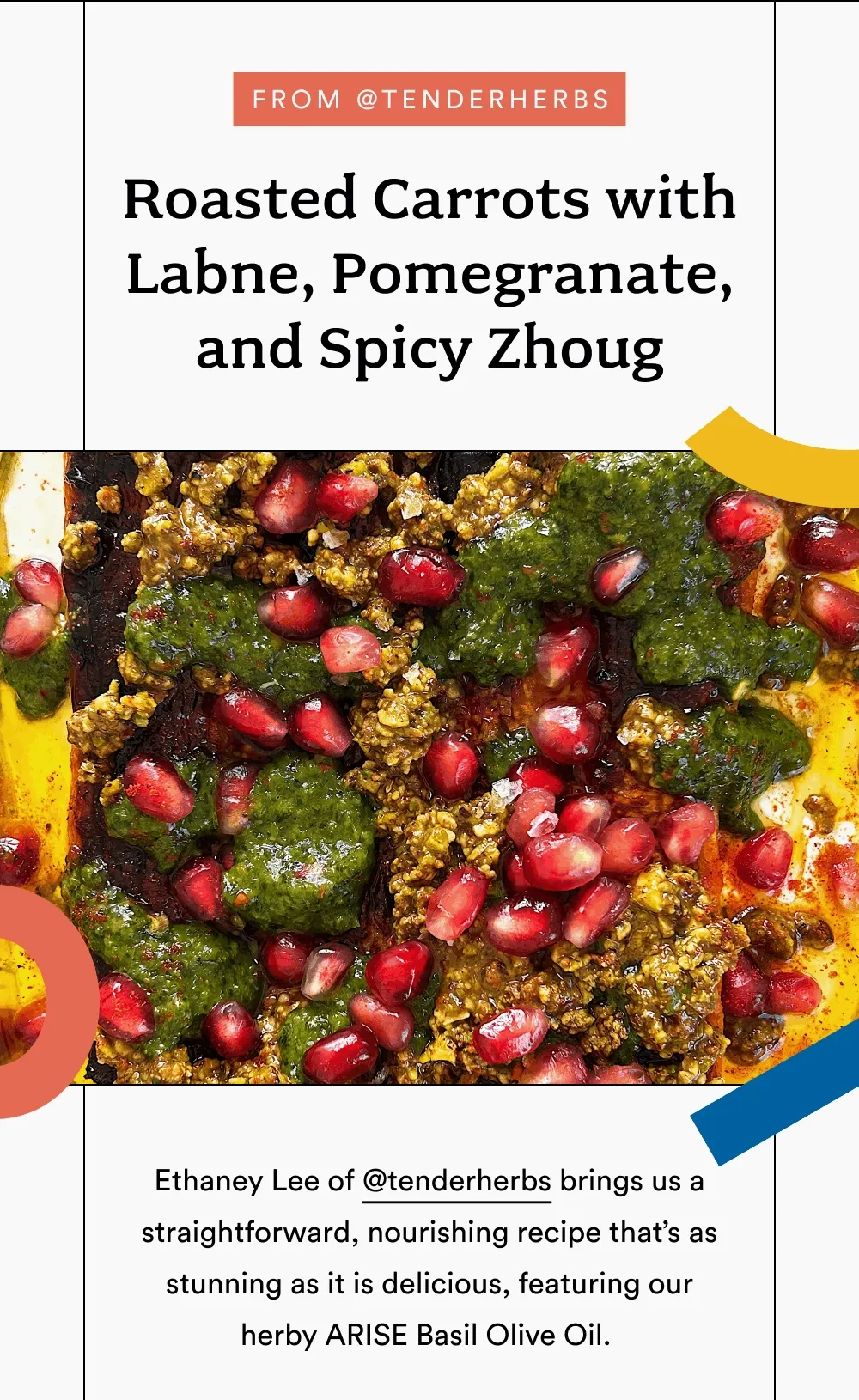 Ethaney Lee of @tenderherbs brings us a straightforward, nourishing recipe that’s as stunning as it is delicious, featuring our herby ARISE Basil Olive Oil.