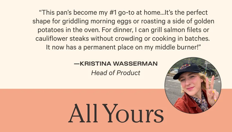 With its strong, warp-resistant aluminum construction and ceramic nonstick coating,  the quarter-sized super sheet pan is an essential add to  any kitchen trying to make  a name for itself. - Shop Now