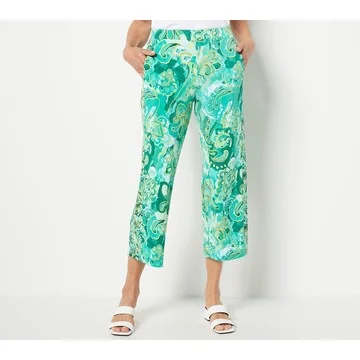 Susan Graver Regular Printed Liquid Knit Pull-On Crop Pants