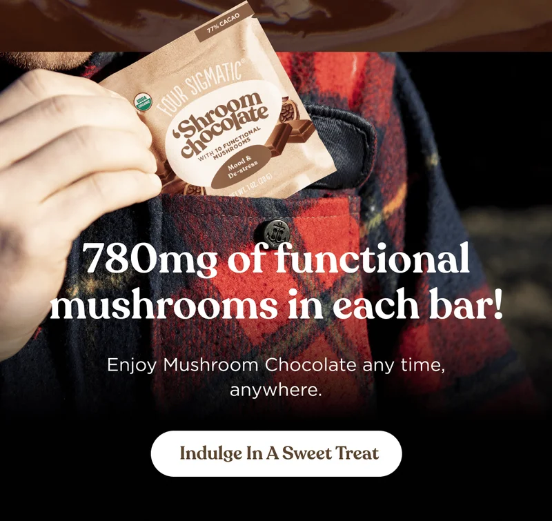 780mg of functional mushrooms in each bar! | Enjoy Mushroom Chocolate any time, anywhere. | Indulge In a Sweet Treat
