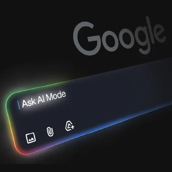 A dark screen with the words 'Google' and 'ask ai mode'
