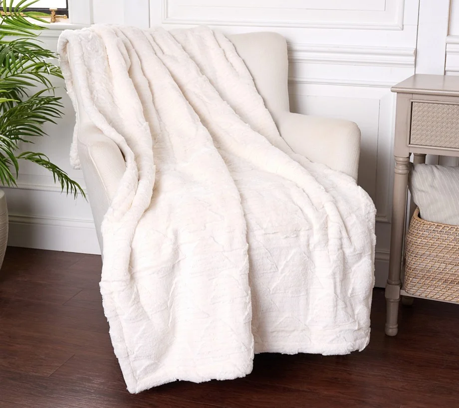 60x70 Carved Faux Fur Throw w/ Gift Ribbon by Kim Gravel